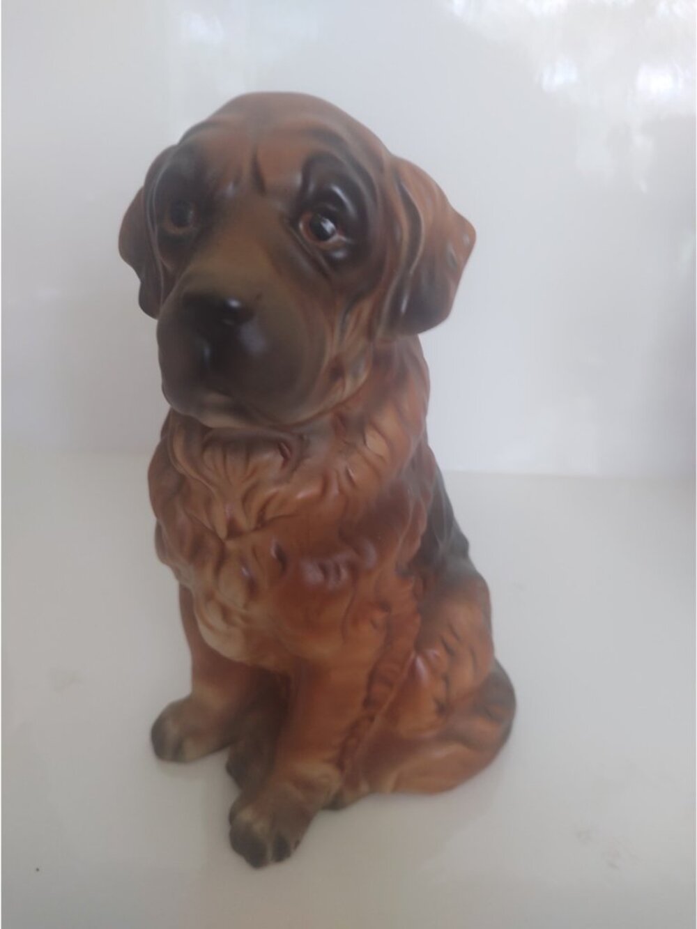 Vintage Occupied Japan Hand Painted  Porcelain St. Bernard Dog Sculpture 7 1/4"